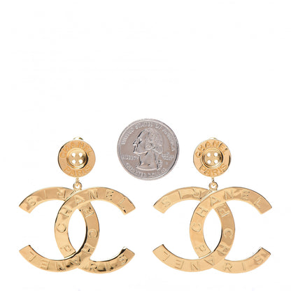 Chanel Metal Large Paris Button Earrings Gold 2 of 5