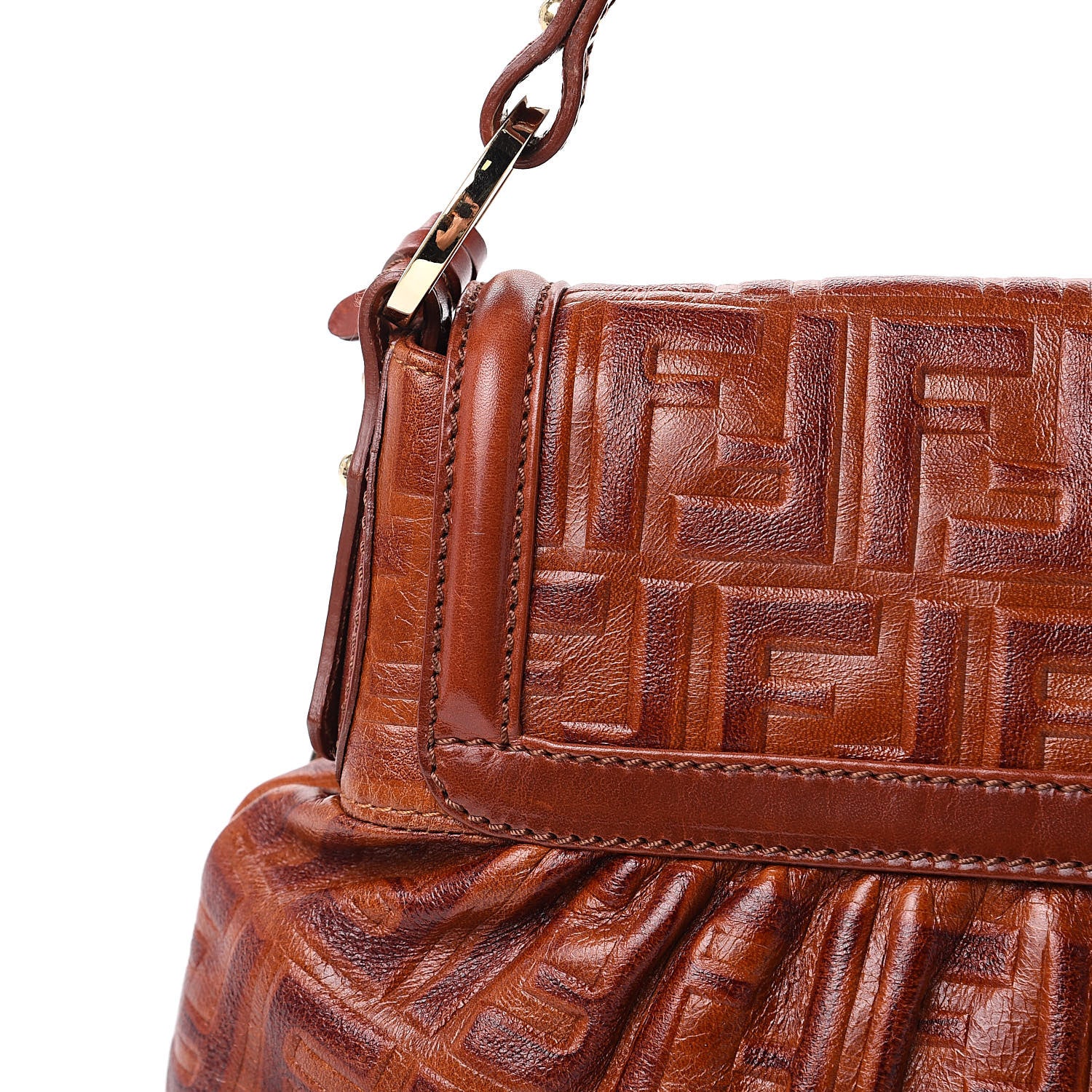 Fendi Vitello Bottalato FF Embossed Small Chef Shoulder Bag Ruggine 10 of 15