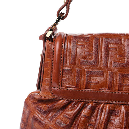 Fendi Vitello Bottalato FF Embossed Small Chef Shoulder Bag Ruggine 10 of 15