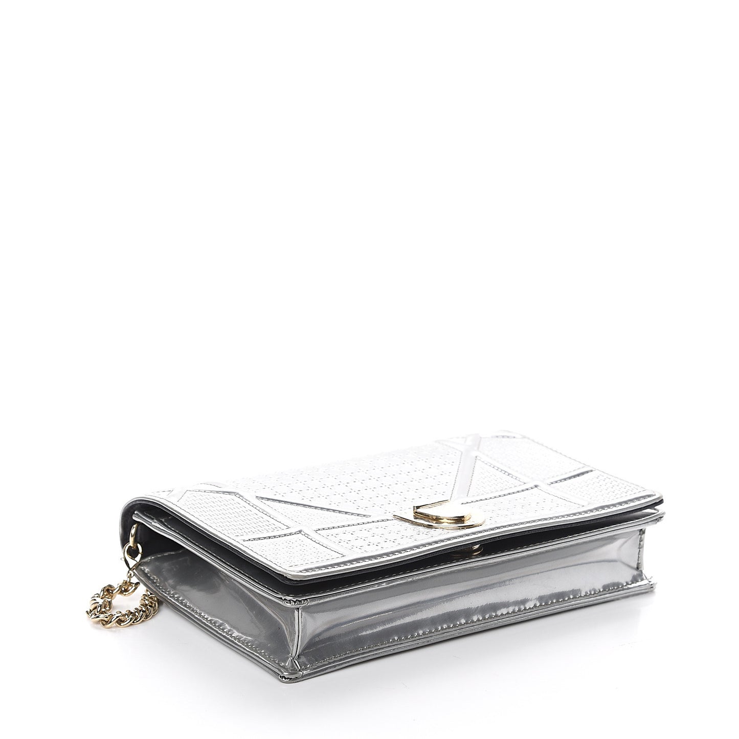 Metallic Patent Micro-Cannage Diorama Wallet on Chain Pouch Silver