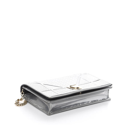 Christian Dior Metallic Patent Micro-Cannage Diorama Wallet on Chain Pouch Silver 3 of 8