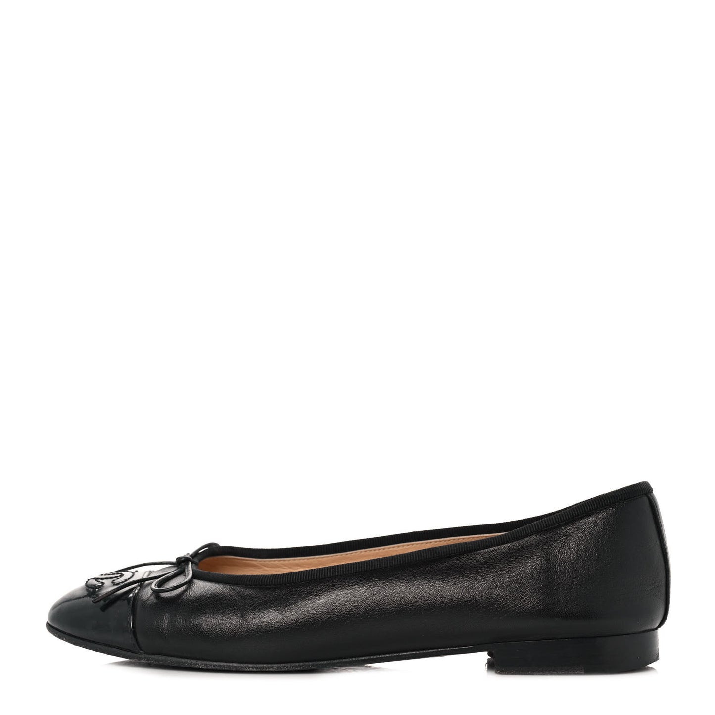 Lambskin Patent Cap Toe Ballerina Flats 37 Black