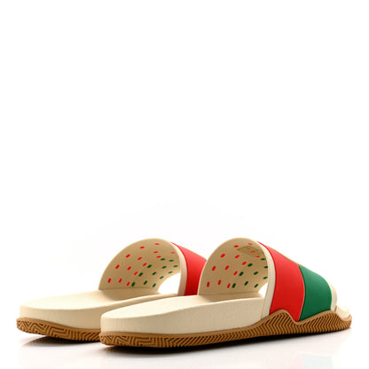Gucci Rubber Web Womens Interlocking G Slide Sandals 40 Mystic White Green Red 4 of 9