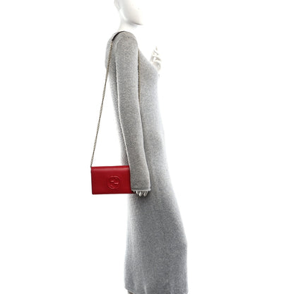 Gucci Pebbled Calfskin Soho Wallet on Chain Tabasco Red 2 of 10