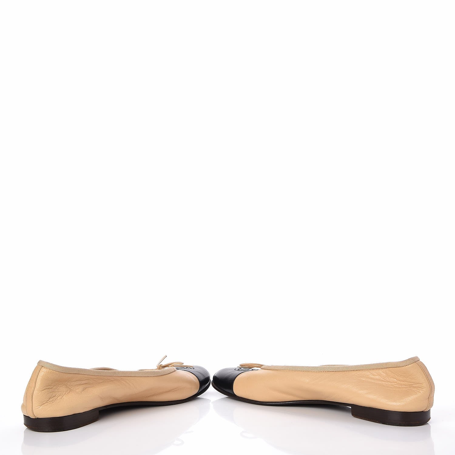 Chanel Lambskin CC Cap Toe Ballerina Flats 40.5 Beige Black 5 of 9