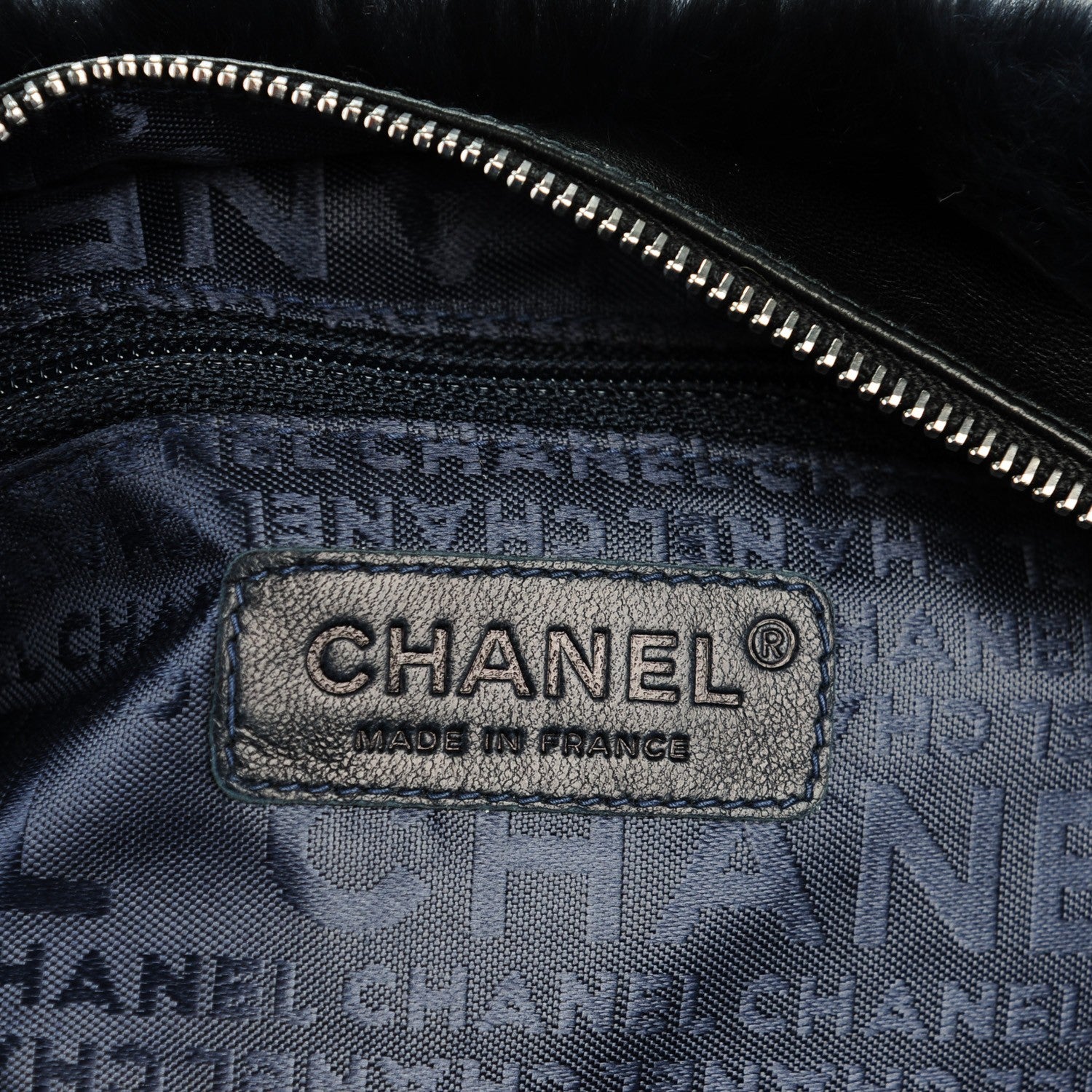 Chanel Rabbit Fur Triple Chain Small Shoulder Bag Black Navy 6 of 7