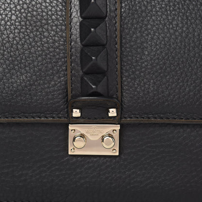 Valentino Garavani Pebbled Calfskin Medium Glam Lock Rockstud Flap Black 10 of 17