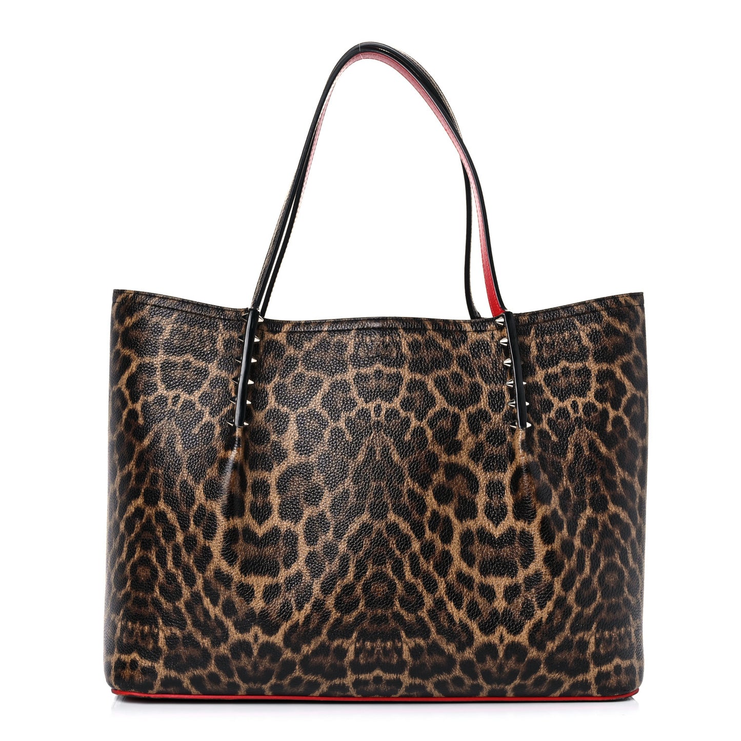 Calfskin Empire Leopard Print Spiked Large Cabarock Shopper Tote Brown