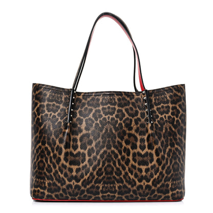 Christian Louboutin Calfskin Empire Leopard Print Spiked Large Cabarock Shopper Tote Brown 1 of 24