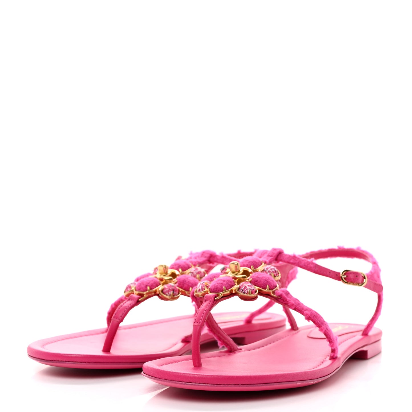 Cashmere Tweed CC Logo Thong Sandals 40 Fuchsia