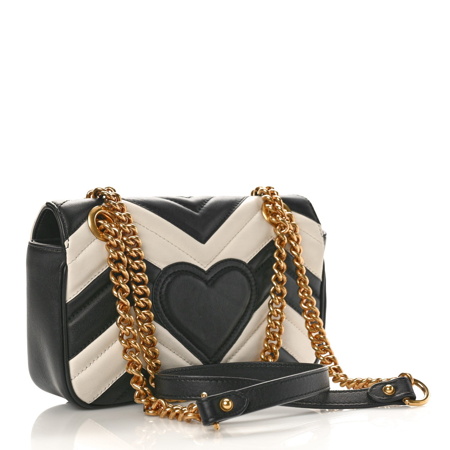 Gucci Calfskin Matelasse Mini GG Marmont Shoulder Bag Black White 3 of 9