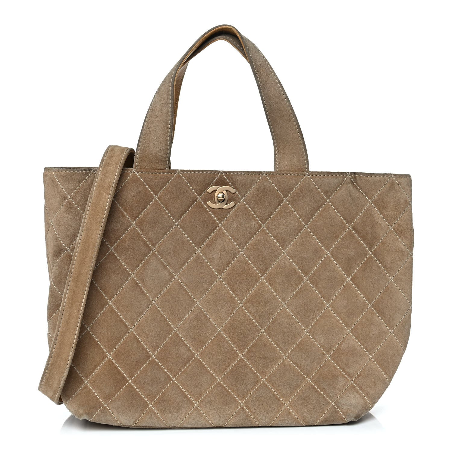 Chanel Suede Quilted Shopping Tote Beige 1 of 11