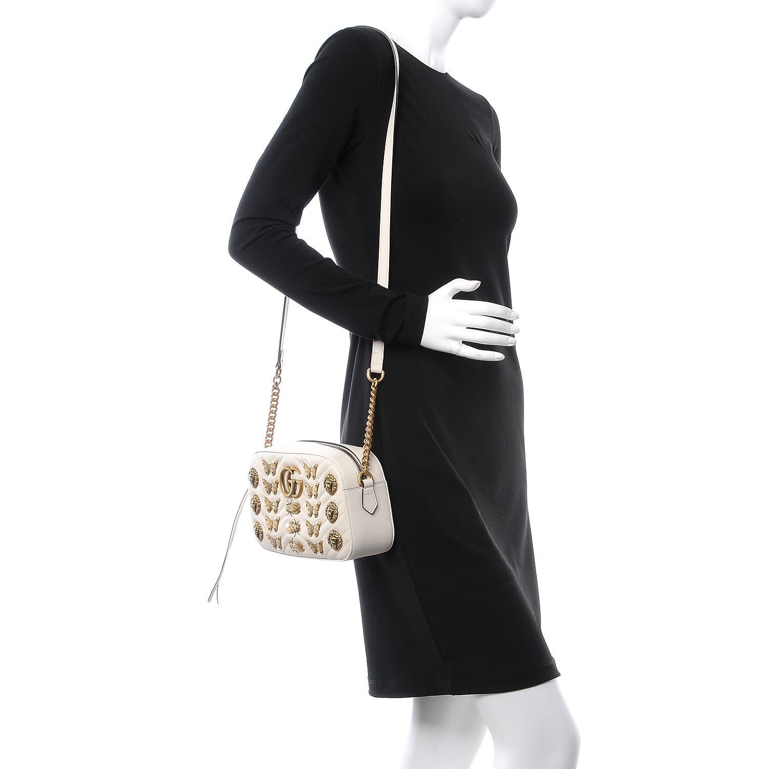 Gucci Calfskin Matelasse Animal Studs Small GG Marmont Chain Shoulder Bag White 2 of 7