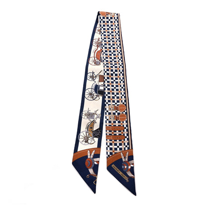 Hermes Silk Les Voitures Nouvelle Twilly Marine Caramel White 2 of 4
