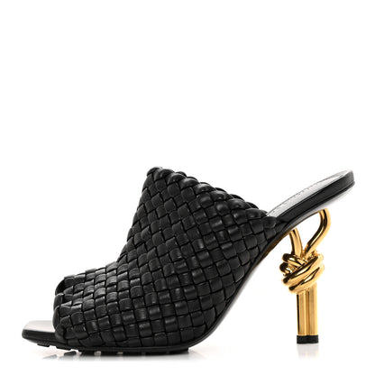 Bottega Veneta Soft Lambskin Intrecciato High Heel Knot Mules 38 Black 1 of 10