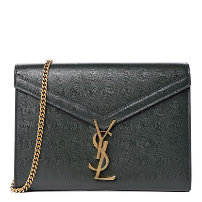 Saint Laurent Grain De Poudre Monogram Cassandra Chain Wallet Vert Fonce 1 of 10