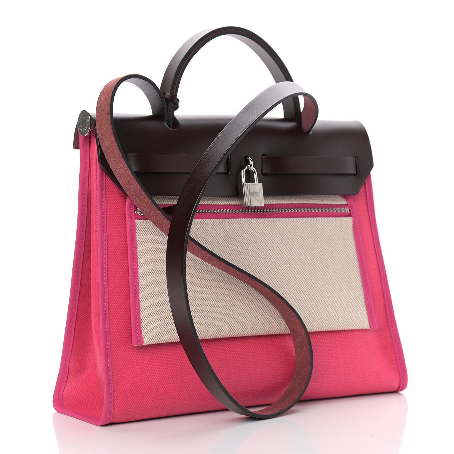 Hermes Toile H Berline Vache Hunter Herbag Zip 31 PM Rouge Sellier Rose Shocking 4 of 12