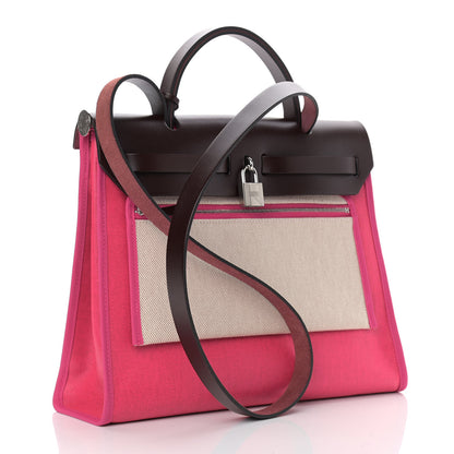 Hermes Toile H Berline Vache Hunter Herbag Zip 31 PM Rouge Sellier Rose Shocking 4 of 12