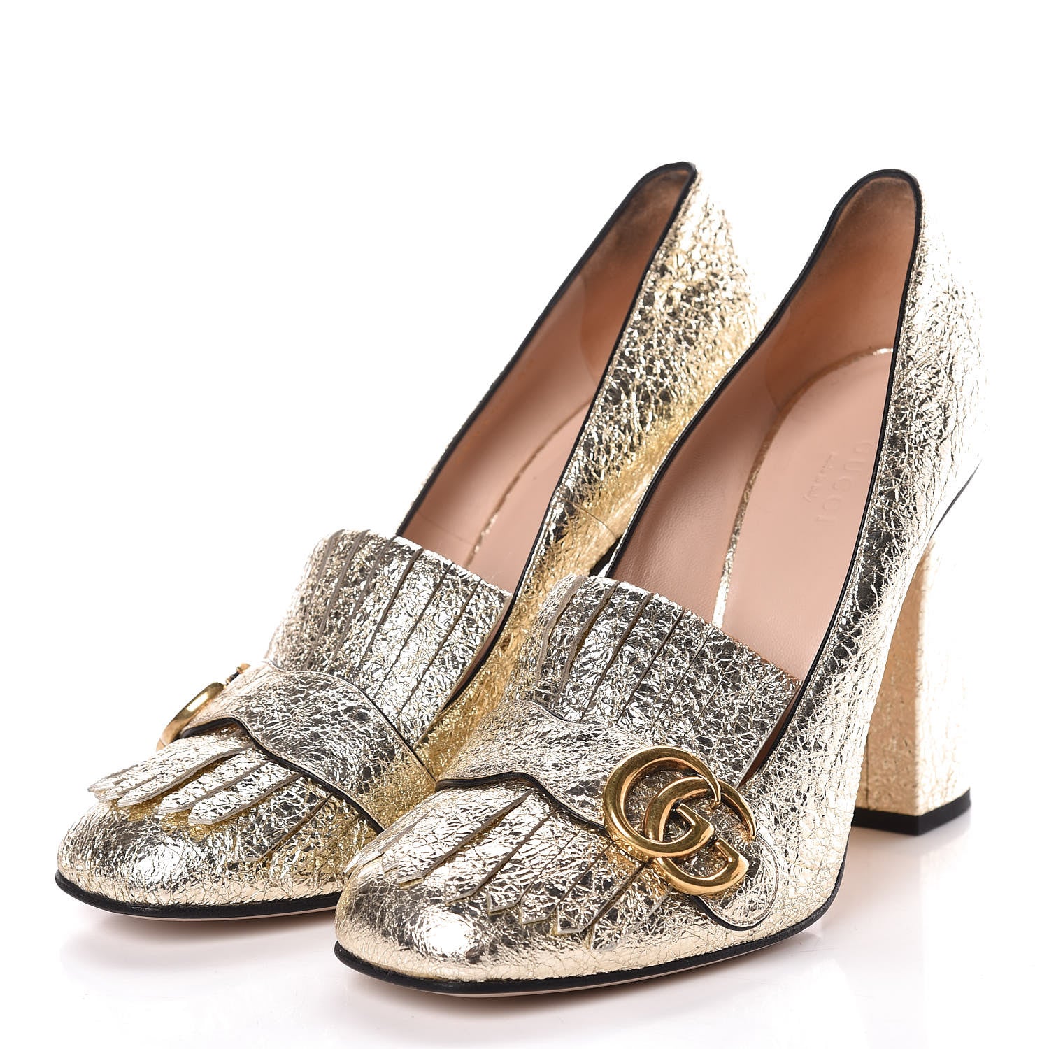 Gucci Galassia GG Marmont Fringe 105mm Loafer Pumps 40 Platino 3 of 9