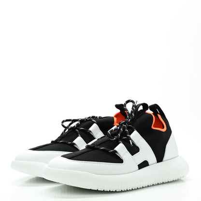Hermes Technical Canvas Calfskin Womens Duel Sneakers 39.5 White Black 3 of 9