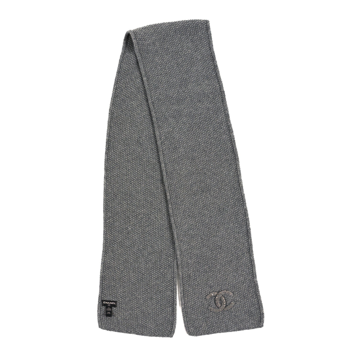 Chanel Cashmere Knit CC Scarf Grey 2 of 3