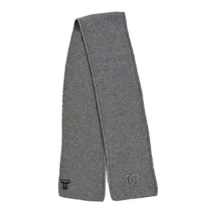 Chanel Cashmere Knit CC Scarf Grey 2 of 3