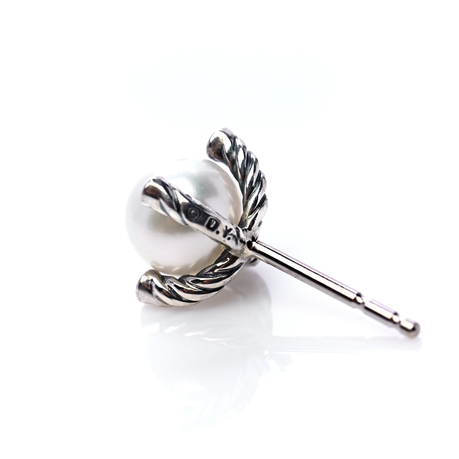 David Yurman Sterling Silver Diamond Pearl 7mm Earrings 7 of 7