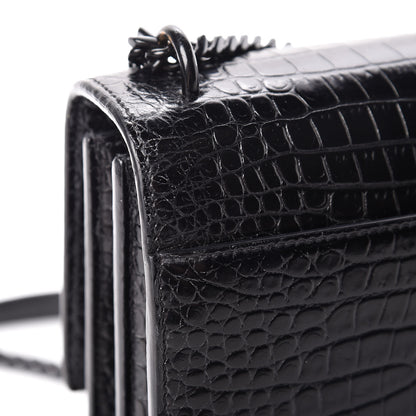Saint Laurent Calfskin Crocodile Embossed Medium Monochrome Monogram Sunset Black 20 of 22