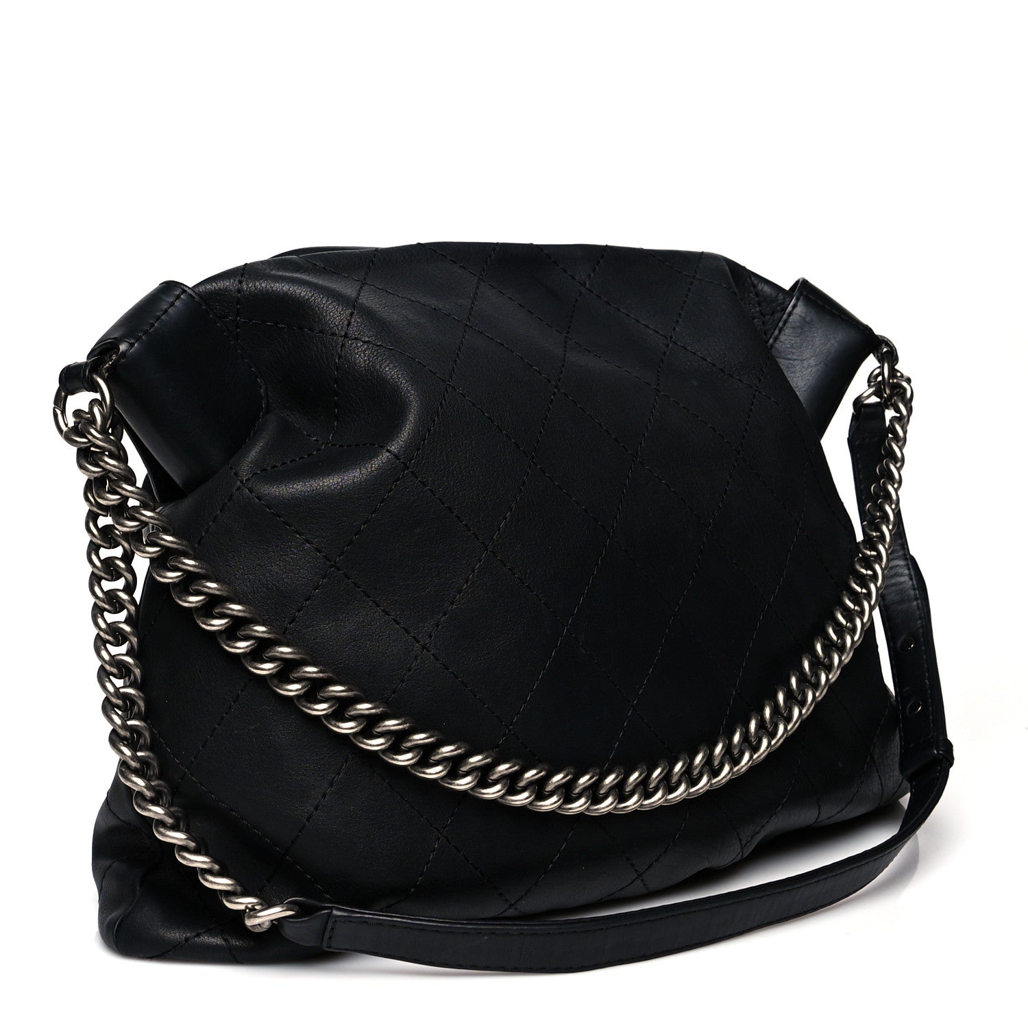 Chanel Calfskin Stitched Double Zip Hobo Black 3 of 9