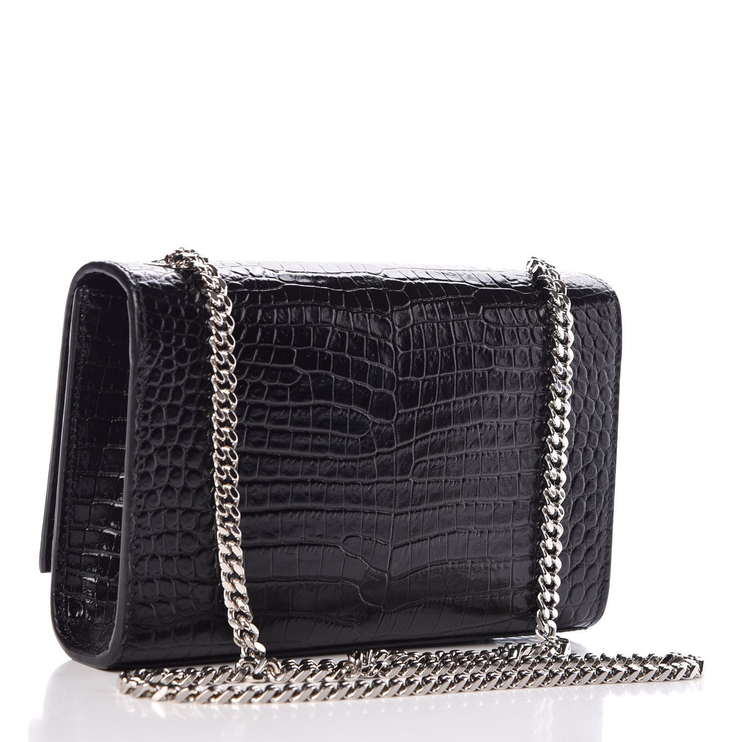 Saint Laurent Croc Calfskin Embossed Small Classic Monogram Kate Tassel Satchel Black 3 of 9