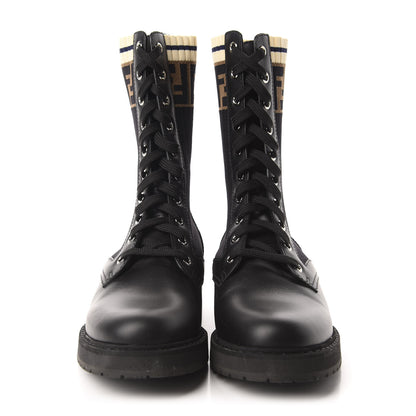 Fendi Calfskin Stretch Fabric Rockoko Biker Boots 38 Tobacco Black Marino 2 of 8