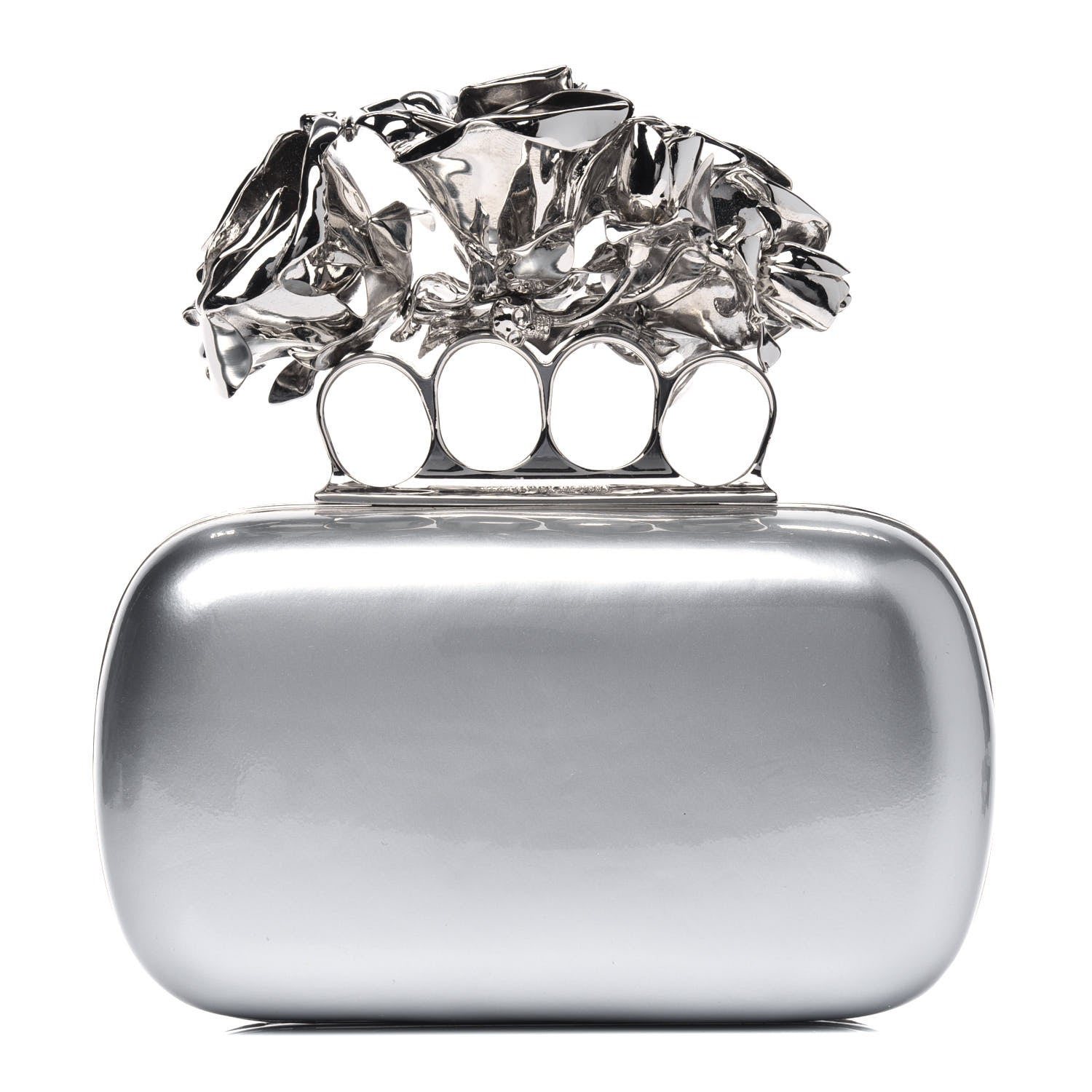 Alexander McQueen Patent Rose Knuckle Duster Box Clutch Gray 1 of 5