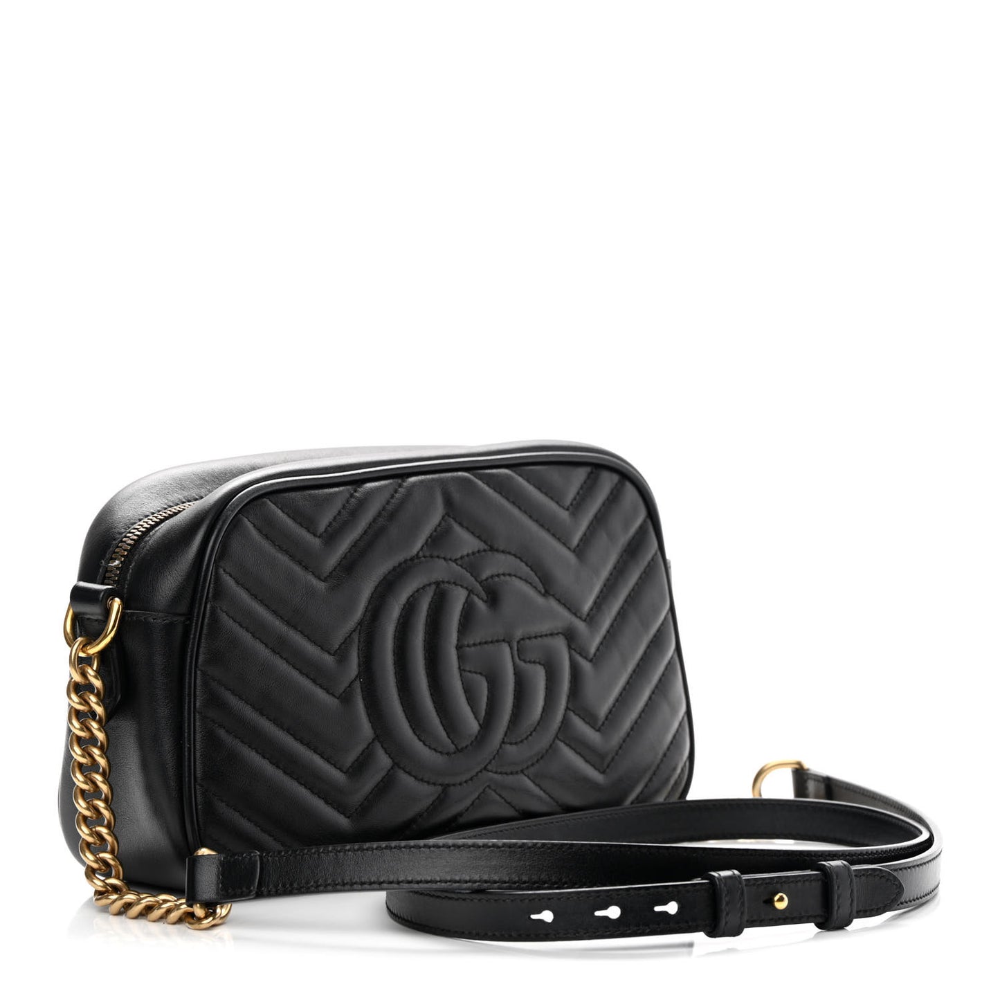 Calfskin Matelasse Small GG Marmont Chain Shoulder Bag Black