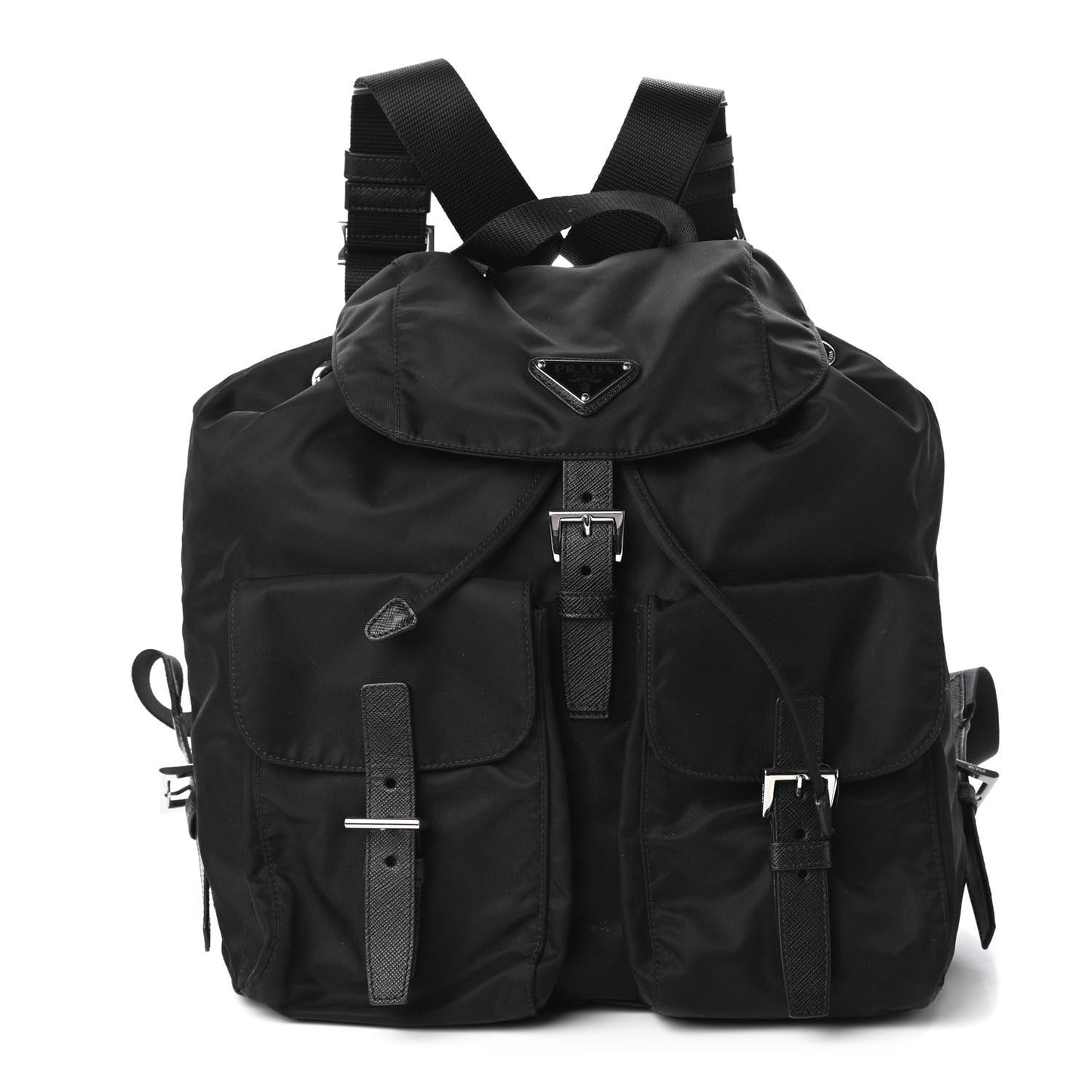 Tessuto Nylon Vela Saffiano Large Backpack Black