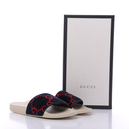 Gucci Terry Cloth GG Monogram Slide Sandals 37 Blue Red 8 of 8