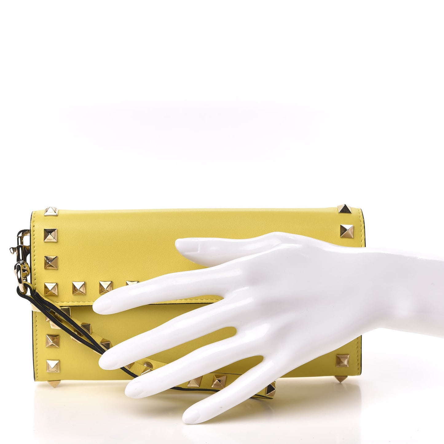 Calfskin Rockstud Wristlet Wallet Naples Yellow