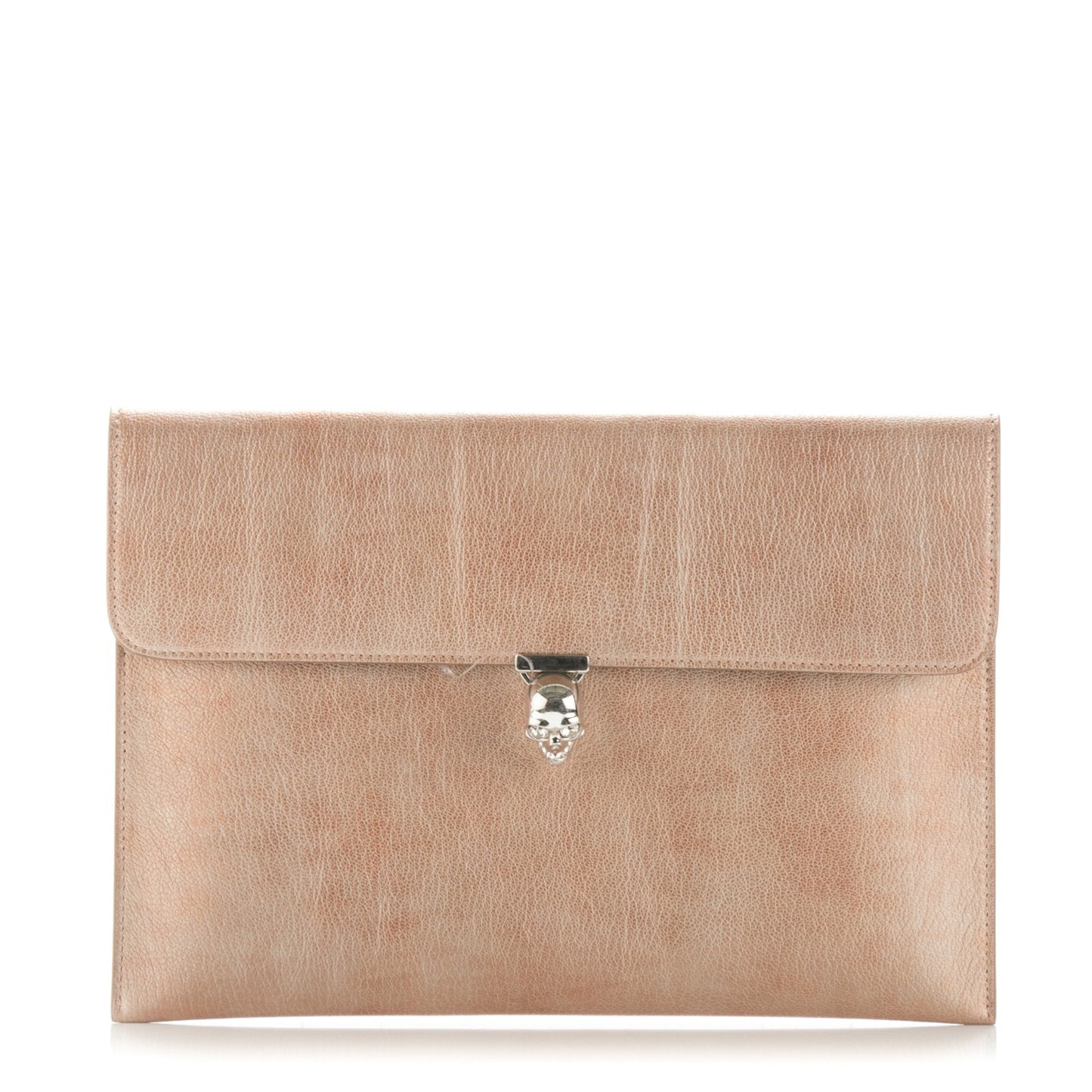 Metallic Calfskin Skull Envelope Clutch Pink