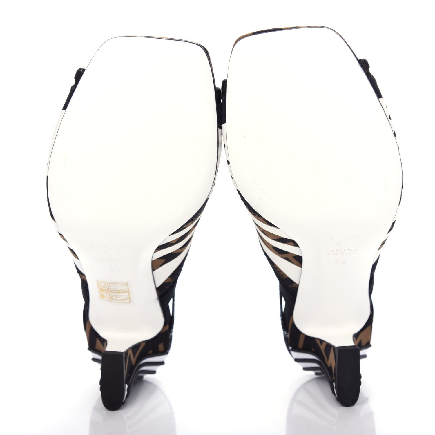 Fendi Technical Mesh FF FFreedom Patchwork Low Heel Peep Toe Sandals 38 Tobacco Black Asfalto 6 of 10