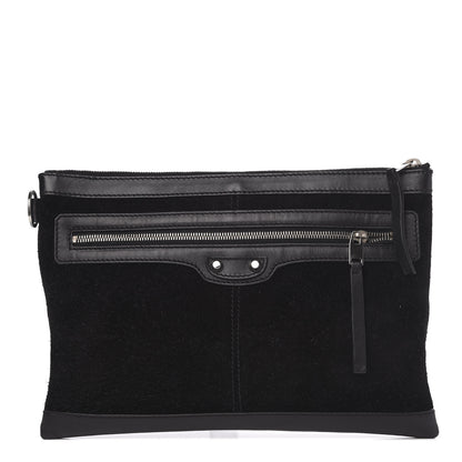 Balenciaga Suede Arena Lambskin Classic Hardware City Medium Pouch Black 1 of 9