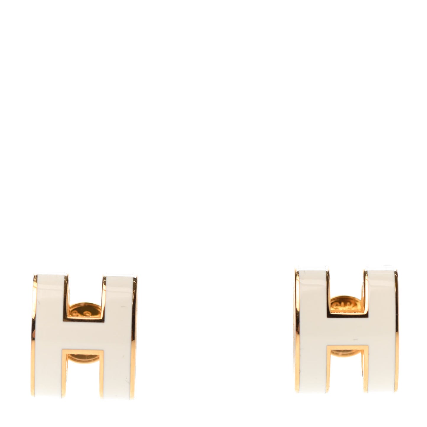 Gold Lacquered Pop H Earrings White