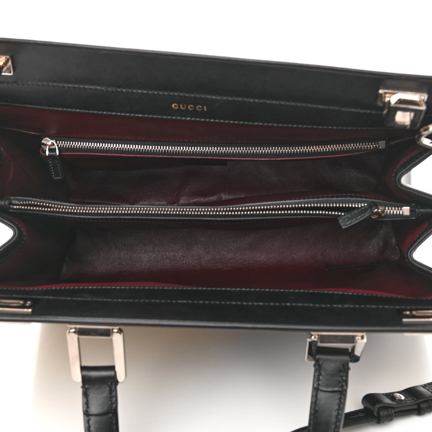 Gucci Smooth Calfskin Diagonal Striped Medium Zumi Top Handle Bag Black Beige 5 of 10