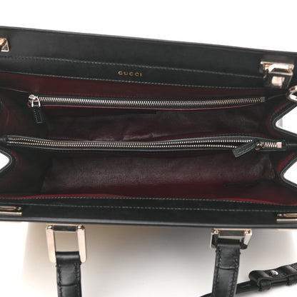 Gucci Smooth Calfskin Diagonal Striped Medium Zumi Top Handle Bag Black Beige 5 of 10