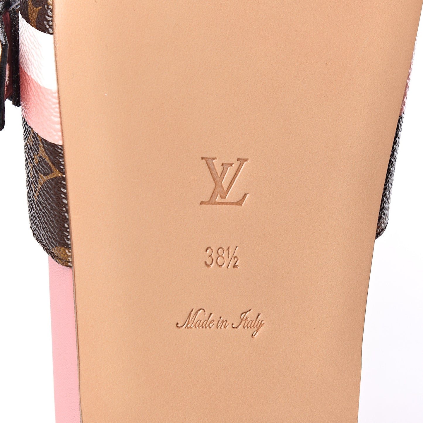 Patent Monogram Bom Dia Flat Mule 38.5 Rose White