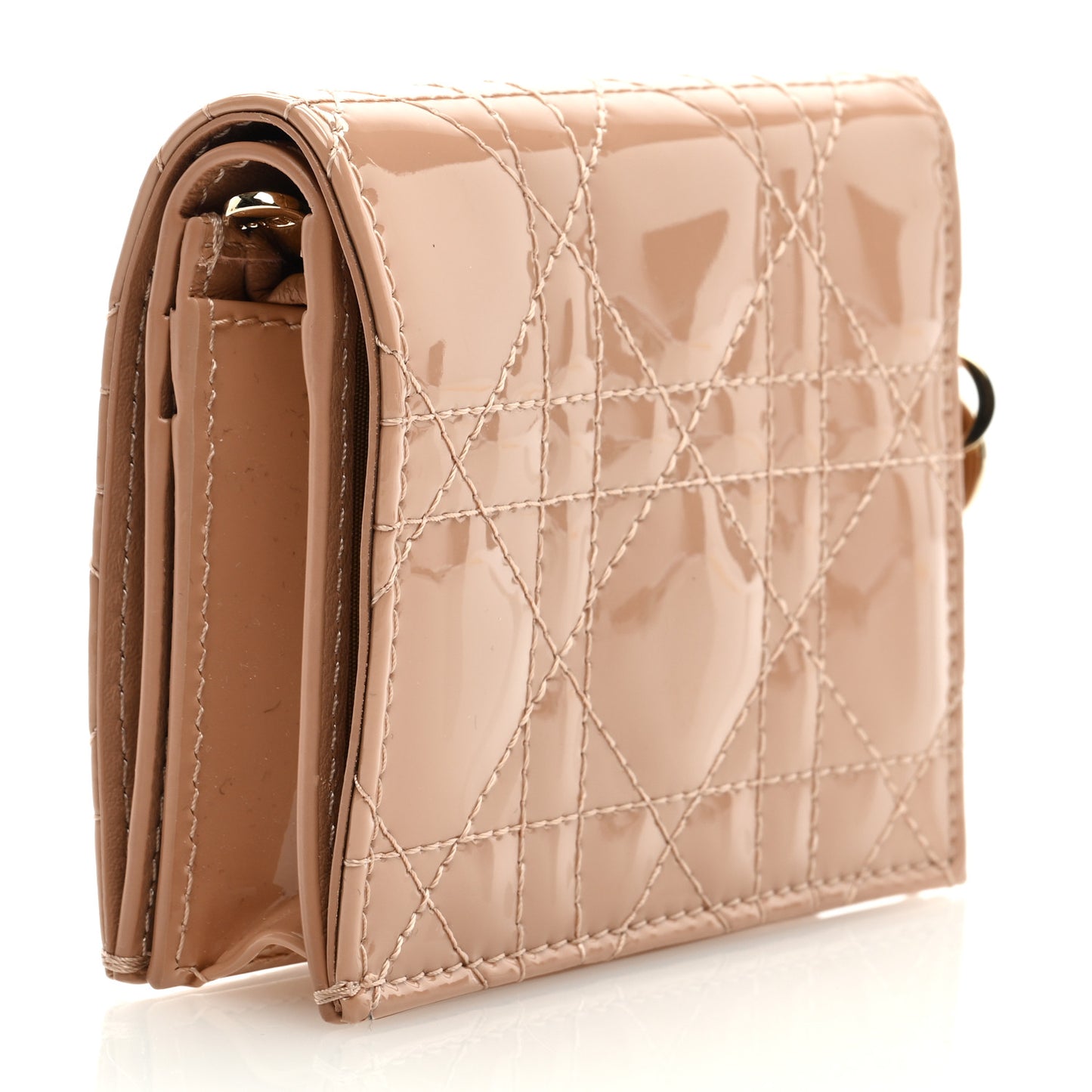 Patent Cannage Mini Lady Dior Wallet Beige