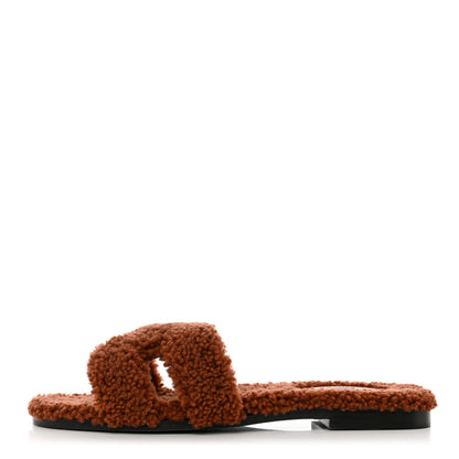 Hermes Woolskin Oran Sandals 39 Cognac 1 of 8