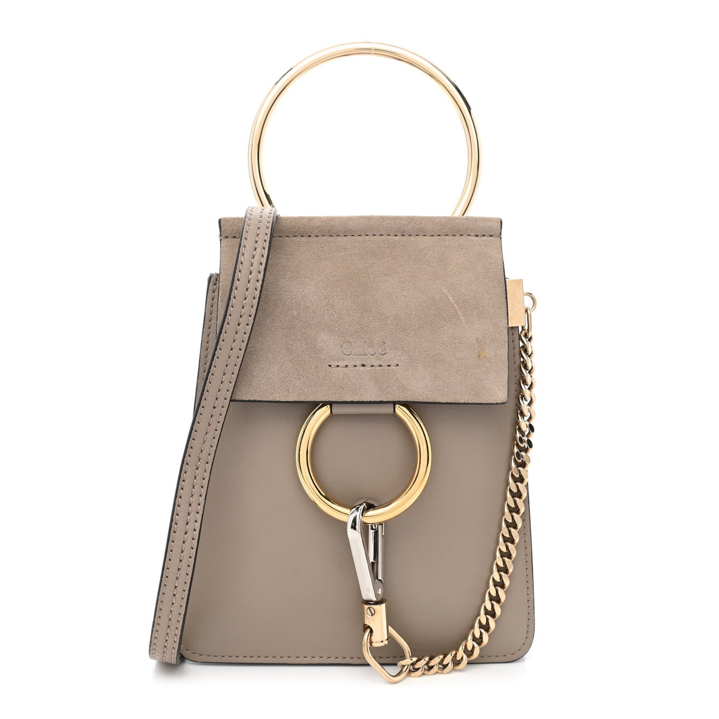 Suede Calfskin Mini Faye Bracelet Bag Motty Grey