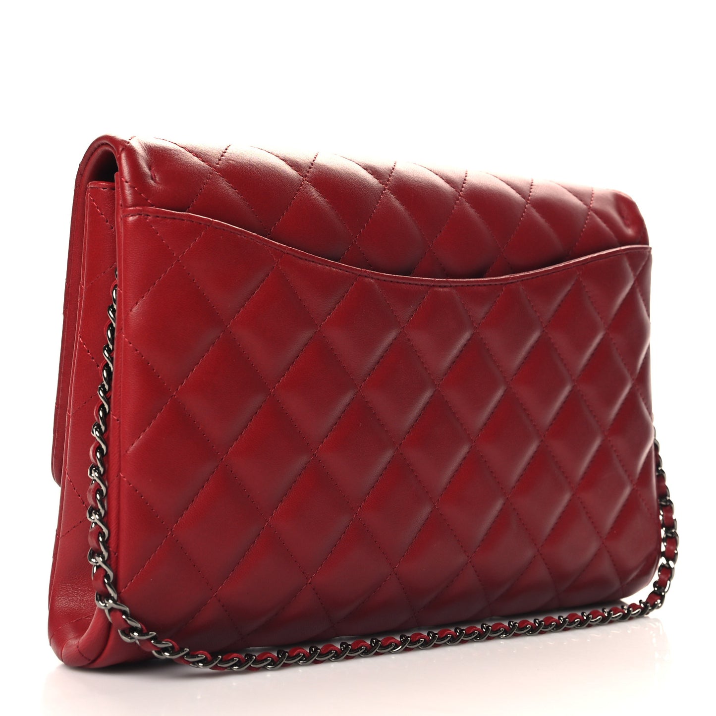 Lambskin Quilted Clutch With Chain Flap Red