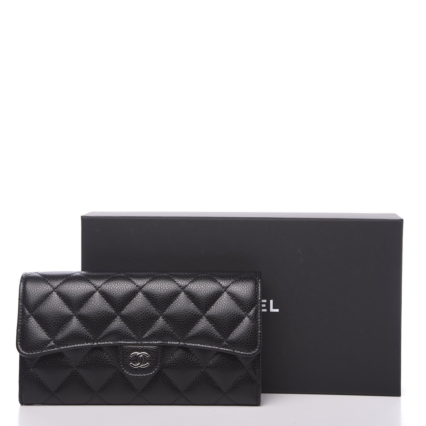 Caviar Quilted Large Gusset Flap Wallet Black