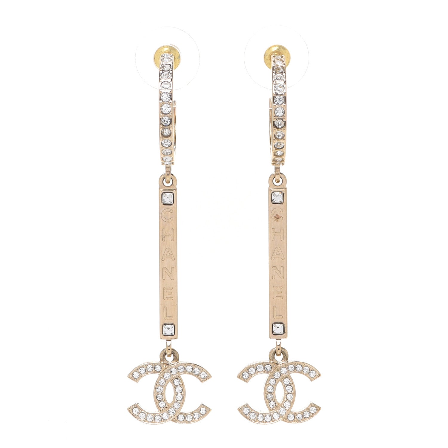 Chanel Crystal Lock Symbols Logo CC Hoop Drop Earrings Gold 1 of 4