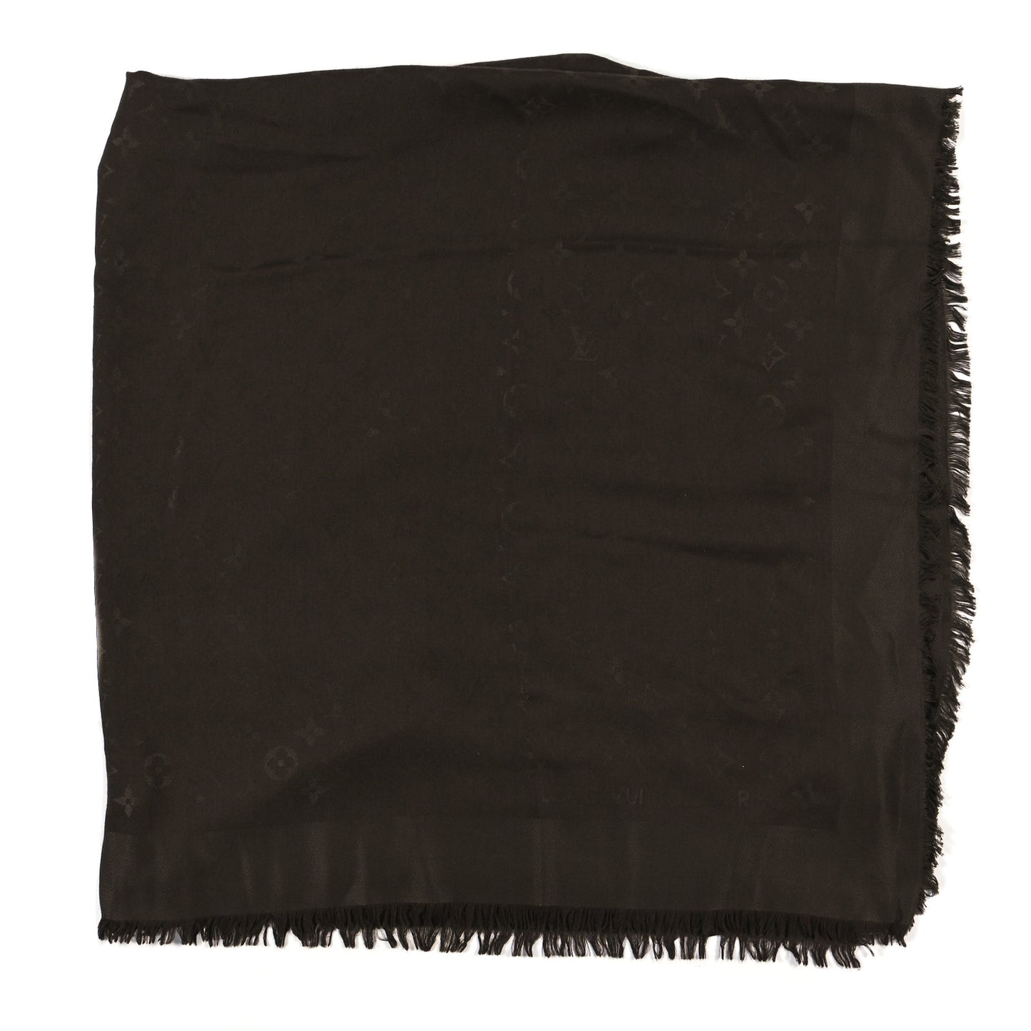 Wool Monogram Fringe Scarf Brown